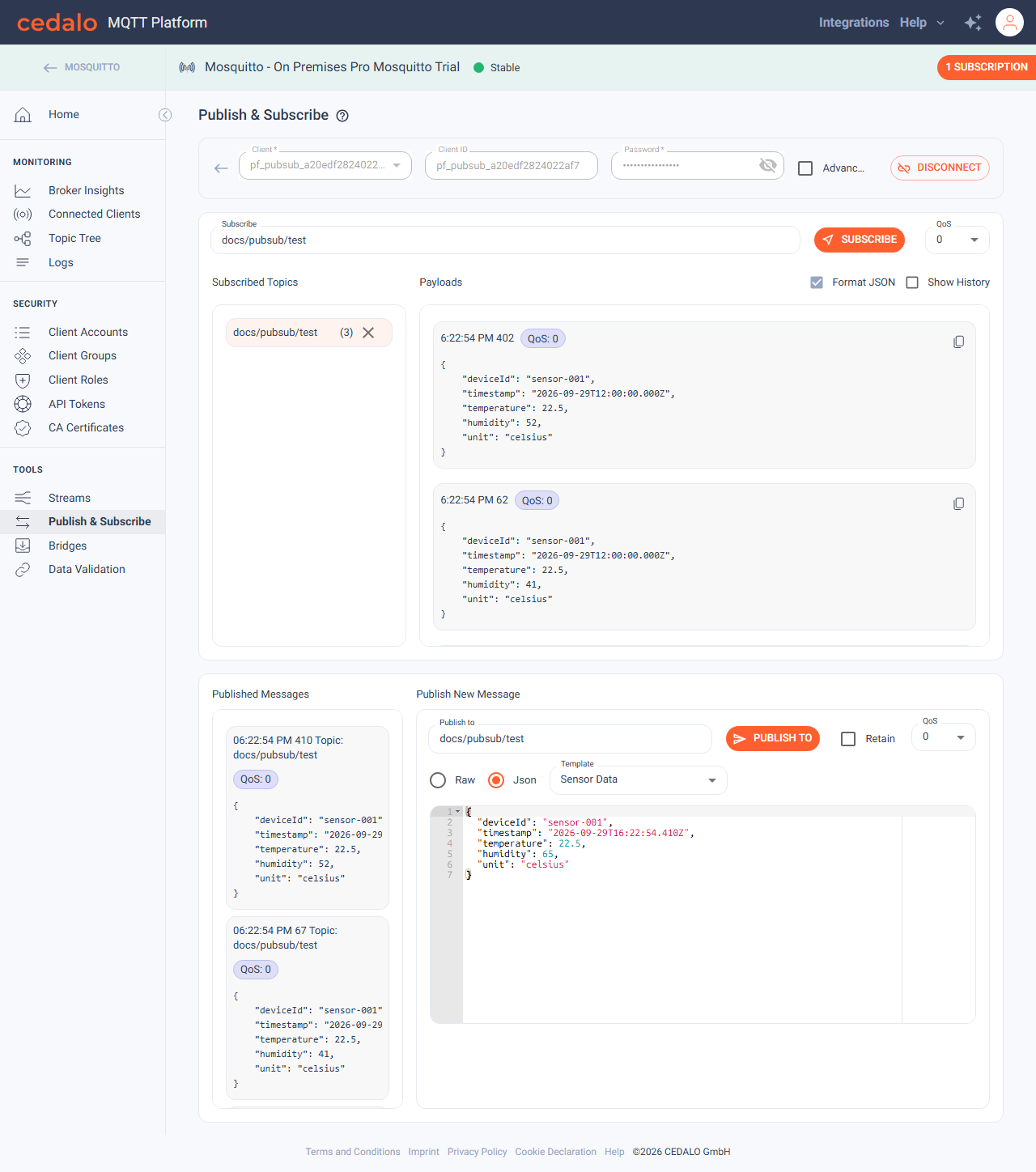 Formatted JSON payload