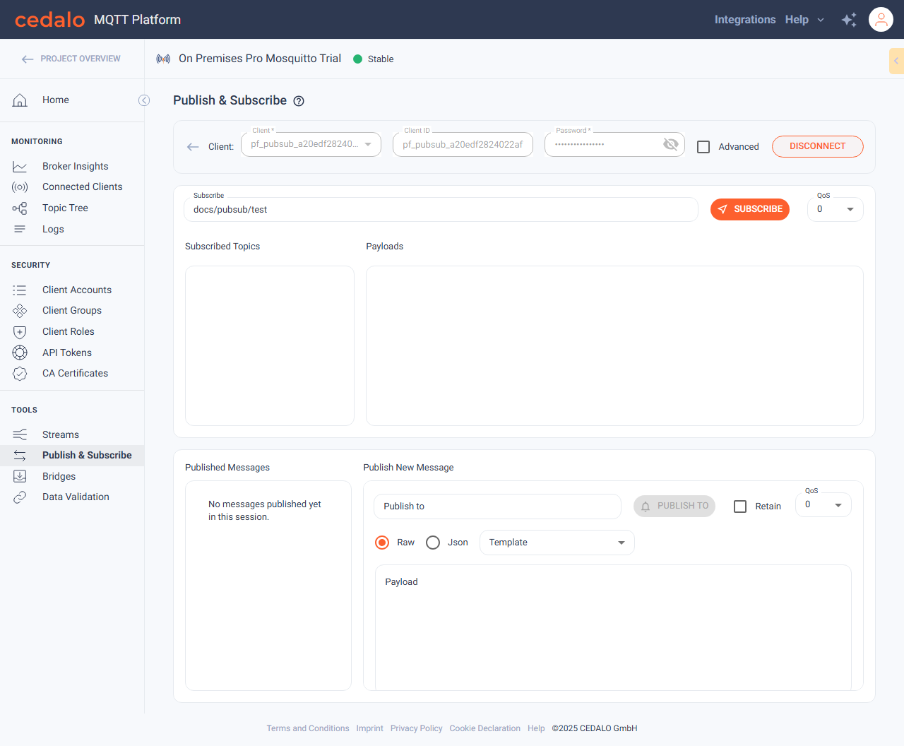 Connected with selected client