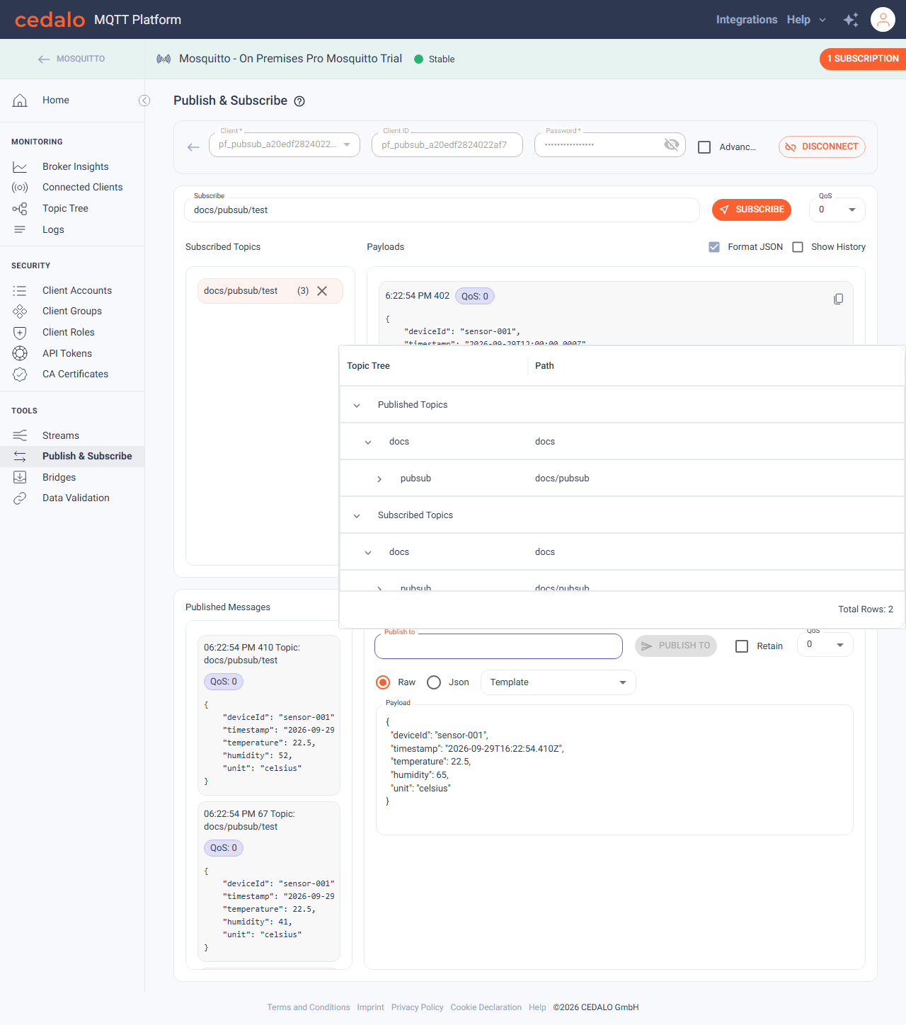 Topic Tree selection on Publish to