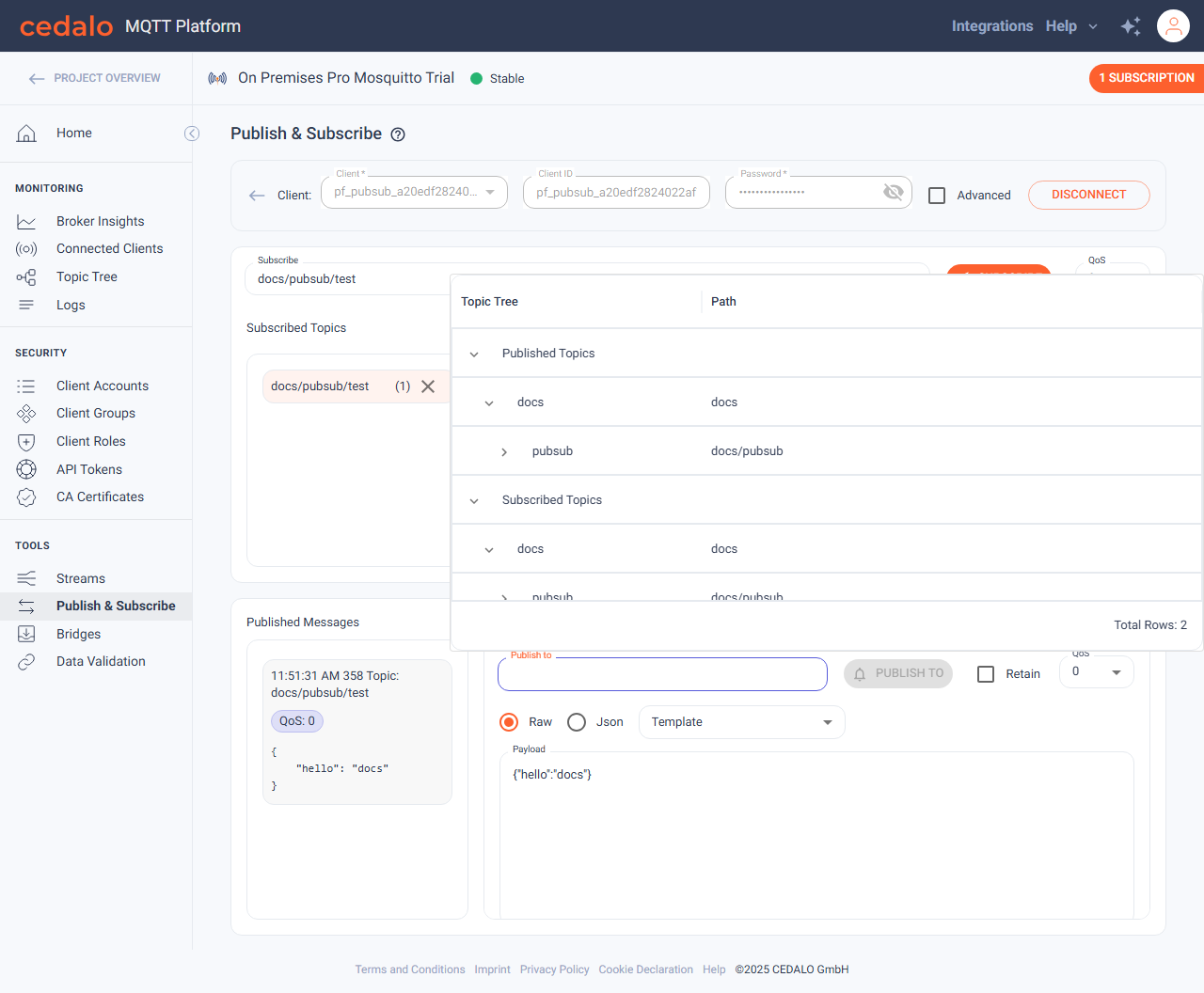 Topic Tree selection on Publish to